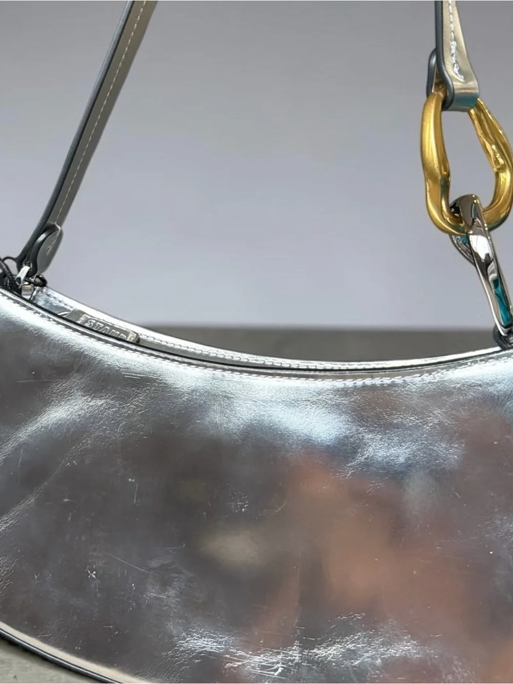 Staud Ollie Metallic Silver Shoulder Bag